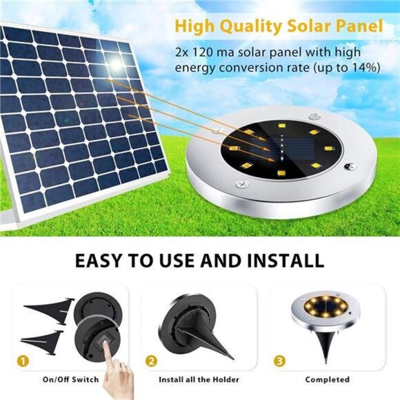 12Pack 8LED Solar Garden Lights Outdoor Waterproof Sidewalk Disk Bright InGround - Picture 6 of 7